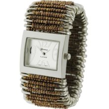 Geneva Platinum Women's Quartz Rectangular Case Brown Beads & Safety Pins Watch
