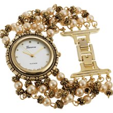 Geneva Women's Platinum Faux Pearl Watch, Metal Chain Bracelet