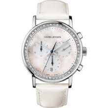Georg Jensen Lady Chronograph 417 With Diamonds And White Mother Of Pearl Dial