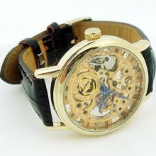 Goer Classic Golden Hollow Steel Case Analogy Men's Mechanical Business Watch Hq