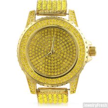 Gold Canary Yellow Lemonade Iced Out Sport Watch For Men