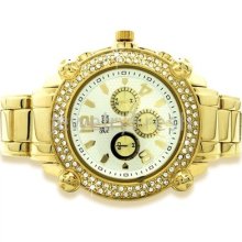 Gold Finish 2 Row Chrono Bezel Iced Out Bling Hip Hop Watch