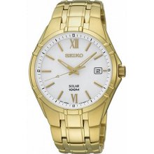 Gold Tone Stainless Steel Case and Bracelet Solar White Dial