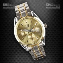 Golden Big Face Dial Decoration 2-tone Stainless Steel Band Quartz M