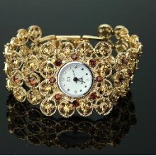 Golden Diamond Women Girls' Alloy Quartz Circle Macrame Wrist Watch