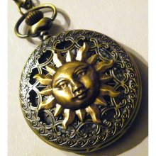 Golden Sun Steampunk Pocket Watch Retro Victorian Gothic Style Necklace or Chain Fob Goth