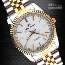 Good Bargain Mens Wristwatch 2-tone Stainless Steel Band Black Face
