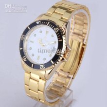 Gorgeous Men's White Dial Black Rim Quartz Gold Date Stainless Steel