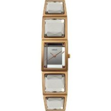 Guess Crystal Rose Gold-tone Bracelet Watch Rectangular Bezel Silver-tone Dial