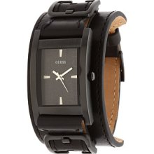 Guess Men's U95139G1 Black Leather Quartz Watch with Black Dial ...