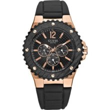 Guess Overdrive Men's Stainless Steel Case Date Black Calfskin Watch W15513g1