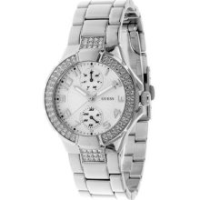 Guess Silver Signature Women Crystal Dress Prism Watch U12003l1