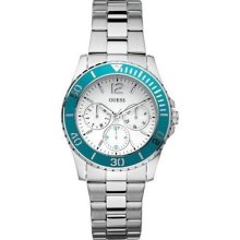 Guess U10598l4 Blue Bezel Silver Band Women's Watch With Warranty