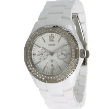 Guess White Polycarbonate Multifunction Ladies Crystal Watch U0062l7