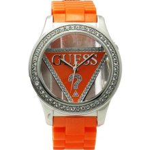 Guess Woman's Orange Clear Dial Triangle Logo Movement Swarovski Crystal Watch