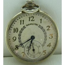 Hamilton Pocket Watch Brass Plated With Gold With Silver Irridescent Dial