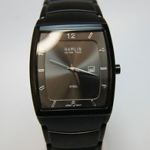 Hamlin Mens Date Watch Black Rectangle Dial Black Band Hamm0901
