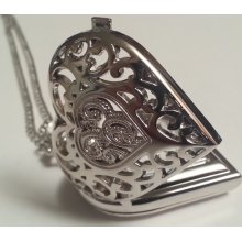 Heart Locket Watch Necklace, Silver and White - Steampunk Jewelry Perfect for a Valentine's Day Gift