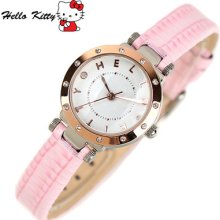 Hello Kitty Hkj106-pk Pink Quartz Cubic Ladies Fashion Leather Watch