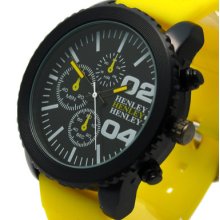 Henley Designer Mens Big Watch Silicone Strap 372 Yellow