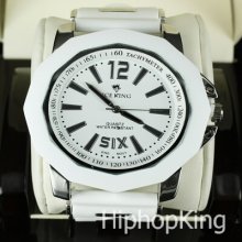 Hip Hop Ice Cube Sport Watch Numeric 3 Hands Dial Genuine White Rubber Band