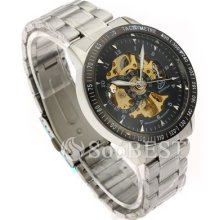 Hot Sell Skeleton Steel Stainless Automatic Auto Mechanical Sports Men Watch Gif