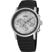 Hugo Boss Men's Quartz Watch With Silver Dial Chronograph Display And Black Silicone Strap 1512640