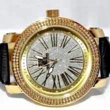 Ice Mania Diamond Watch Mens 0.12ct Extra Bands Gold Tone Silver Dial Rodeo Jino
