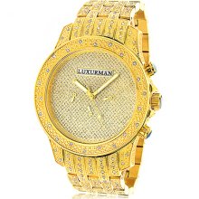 Iced Out Mens Diamond Luxurman Watch 1.25ct Yellow Gold Tone