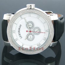 Iced Out Mens Diamond Watch 0.18ct White Mop Dial W Day Date 24 Hours Subdials