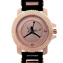 Iced Out Rosegold/black Jordan Air Jumpman Logo Silicone Watch