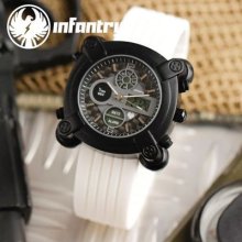 Infantry Army Sports Digital Day Date 22cm Alarm White Rubber Mens Wrist Watch