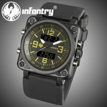 Infantry Mens Lcd Chrono Digital Sport Quartz Army Wrist Watch Black Rubber Gift