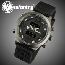 Infantry Police Mens Lcd Digital Sport Quartz Army Watch Black Rubber Waterproof