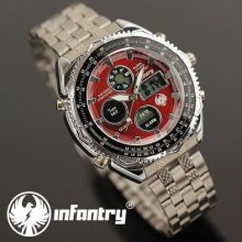 Infantry Red Digital Lcd Analog Quartz Sport Mens Wrist Watch Date Day Alarm