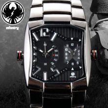 Infantrynew Black Stainless Steel Dual Fashion Mens Elegant Military Wrist Watch