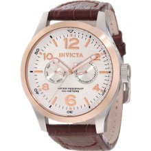 Invicta Mens I Force Swiss Day & Date Silver Dial Rose Tone Bezel Brown Watch