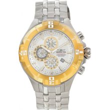 Invicta Men's Pro Diver XXL Chronograph Stainless Steel Case and Bracelet Silver Tone Dial Gold Bezel 12360