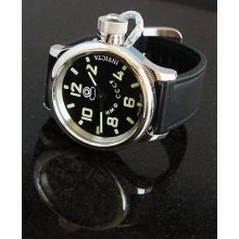 Invicta Mens Russian Diver Swiss Eta Mechanical Black Dial Leather Strap Watch