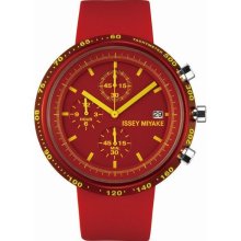 Issey Miyake Mens Trapezoid Al Stainless Watch - Red Rubber Strap - Red Dial - ISSSILAT003