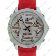 Jacob & Co Five Time Zones Polyurethane Band Ss Mop Diamond Dial Watch Rp $9100