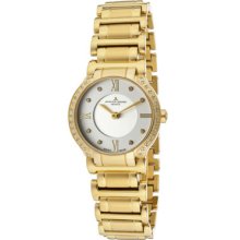 Jacques Lemans Watch Gu227l Women's White Diamond Silver Dial Gold Tone Ip