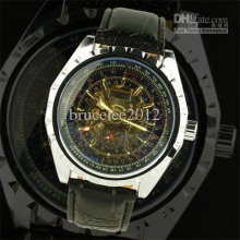 Jaragar Stylish Luxury Men Leather Watch Stainless Mechanical Sport