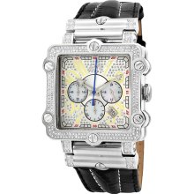 JBW Men's 'Phantom' Silver Diamond and Stainless Steel Watch (Stainless steel case with black leather band)
