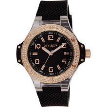 Jet Set Cannes Ladies Watch with Black Band and Rose Gold Crystal Case