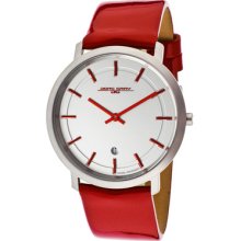 Jorg Gray Jg2700-13 Unisex Slim Swiss 2 Hand Stainless Red Leather Strap Watch