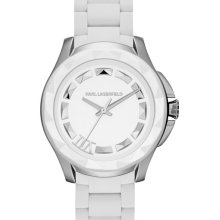 KARL LAGERFELD '7' Beveled Bezel Silicone Bracelet Watch, 44mm