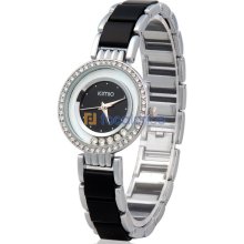 KIMIO Women's Crystal Decoration Quartz Analog Watch (Black)
