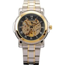 Ks Automatic Skeleton Mechanical Golden Bezel Black Dial Sport Men Watch Gbh