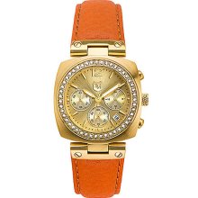 Ladies' Champagne Crystal Chronograph Watch with Orange Leather Strap